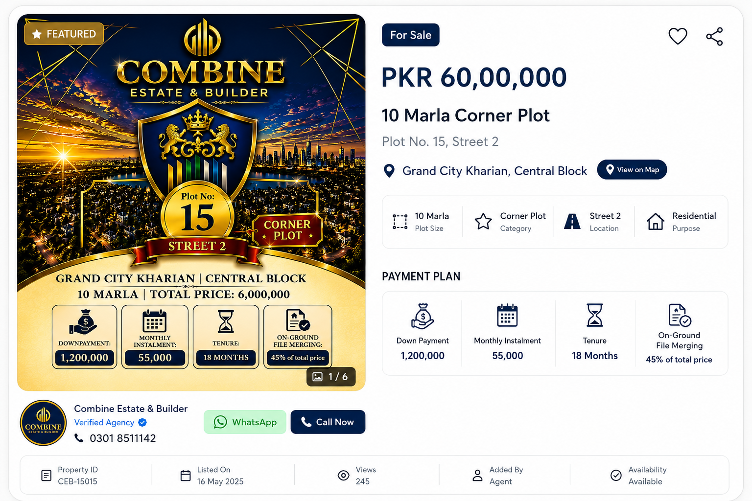 10 Marla plot | Central Block | Grand city
