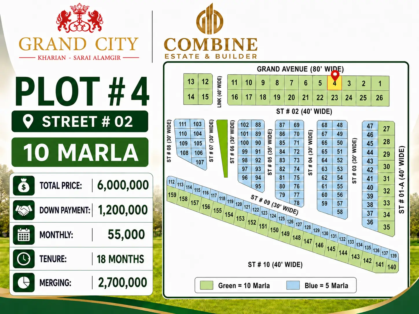 10 Marla Plot | Central Block | Grand City Kharian